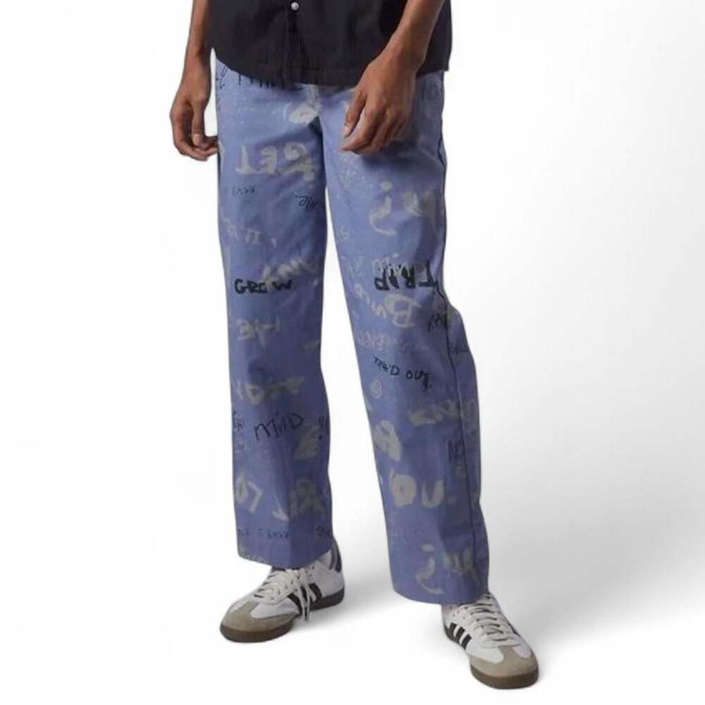 Urban Outfitters Printed Chino Pants Blue Graffiti Design